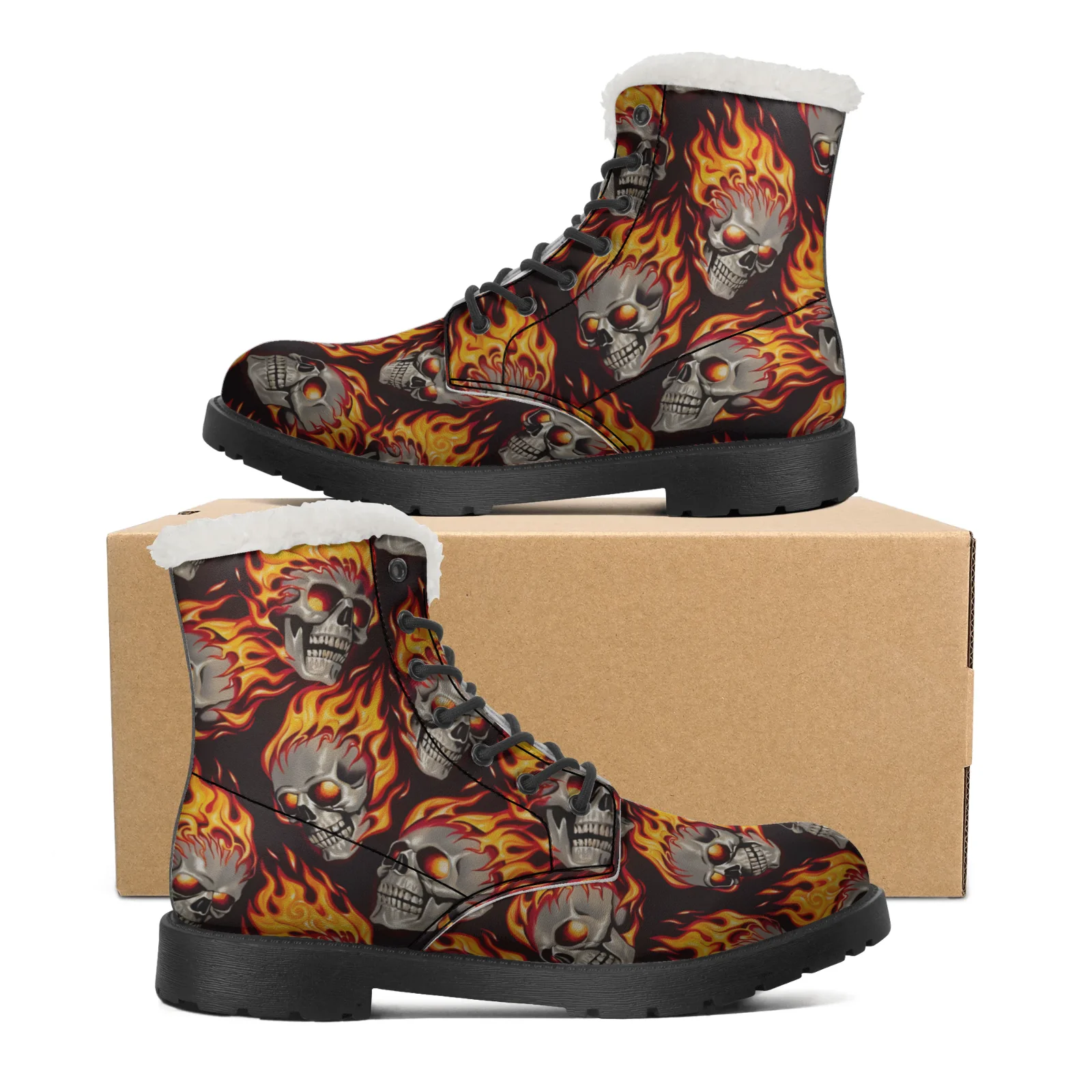 Men Shoes Eu To Us Size - ファイアースカルパターンスノーブーツ男性と女性用ティーンエイジャーシューズカジュアルブーツ軽くて暖かいカップルスノーブーツサイズEU 35-48