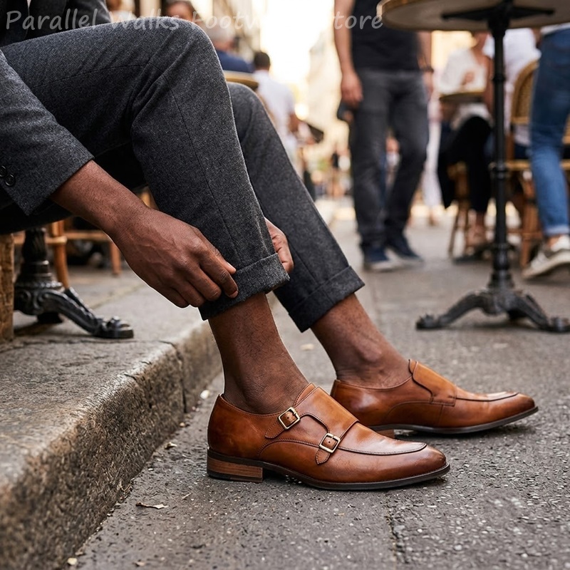 Men Shoes Formal - 男性ダブルバックルローファーヴィンテージスリッポンドレスシューズクラシックフォーマルオックスフォードビジネスカジュアルオフィスパーティー靴男性用