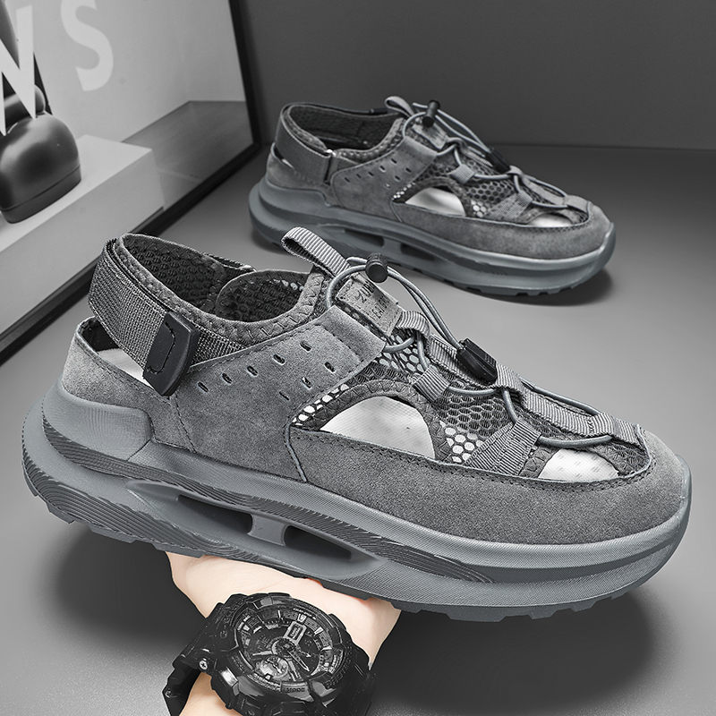 Sandal Sport Outdoor - メンズレザースポーツサンダル,ラバーシューズ,イタリアンサンダル,ビーチテニス,透かし彫り,レースアップスリッパ,ファッショナブル,夏