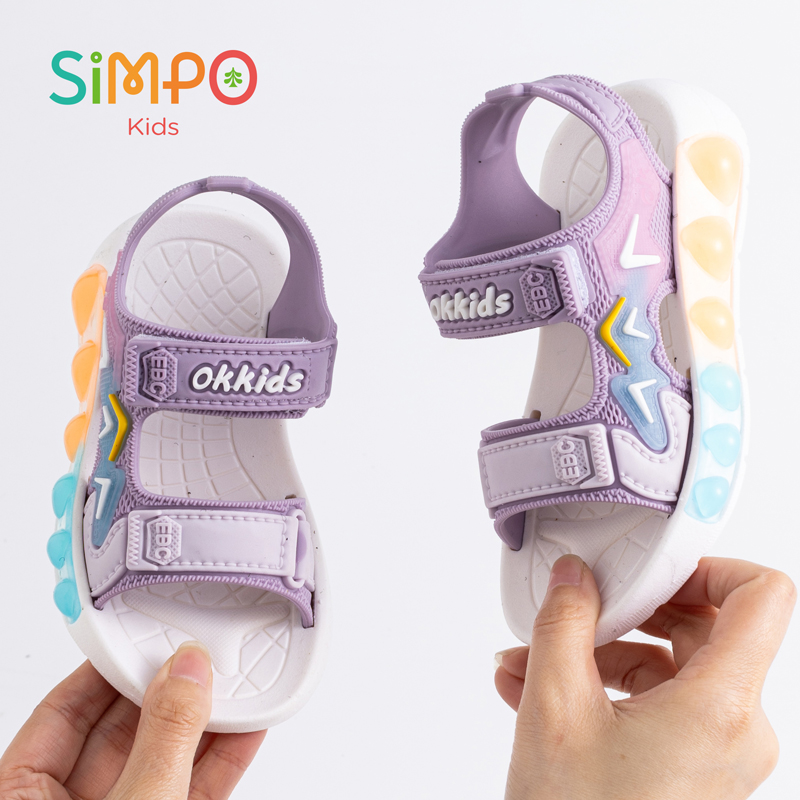 Sandal Sport Outdoor - 1足のスポーツサンダル、男の子と女の子の夏のアウトドア用、柔らかい底、通気性、軽量、カジュアルビーチシューズ、フックとループ付き
