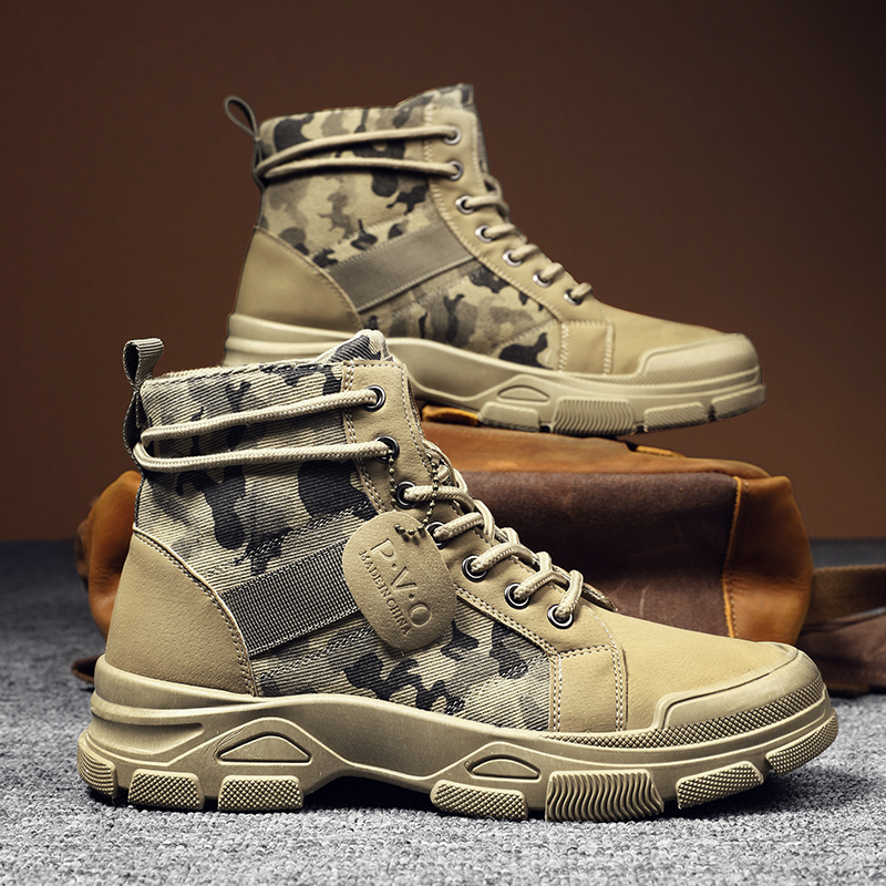 Men'S Shoes For Sale - 男性用ハイトップブーツ秋迷彩砂漠カジュアルフラットメンズブーツ通気性ノンスリップ作業靴男性用 Zapatillas Hombre