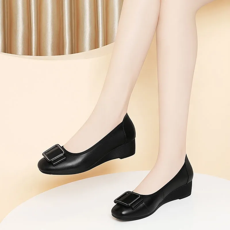 Men'S Shoes Top Brands - zapatos de mujer 女性のかわいいラウンドトゥ軽量ブラックパテントレザースプリングスリッポンウェッジヒールシューズオフィスワークシューズ a583