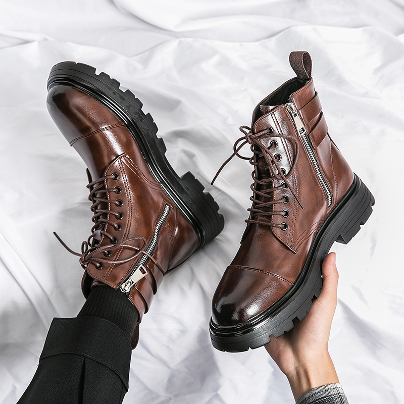 Men'S Shoes Top Brands - ブランドメンズネイキッドブーツファッションシンプルカジュアルシューズレースアップジッパーハイトップオックスフォードシューズアウトドア通勤ブーツ男性用