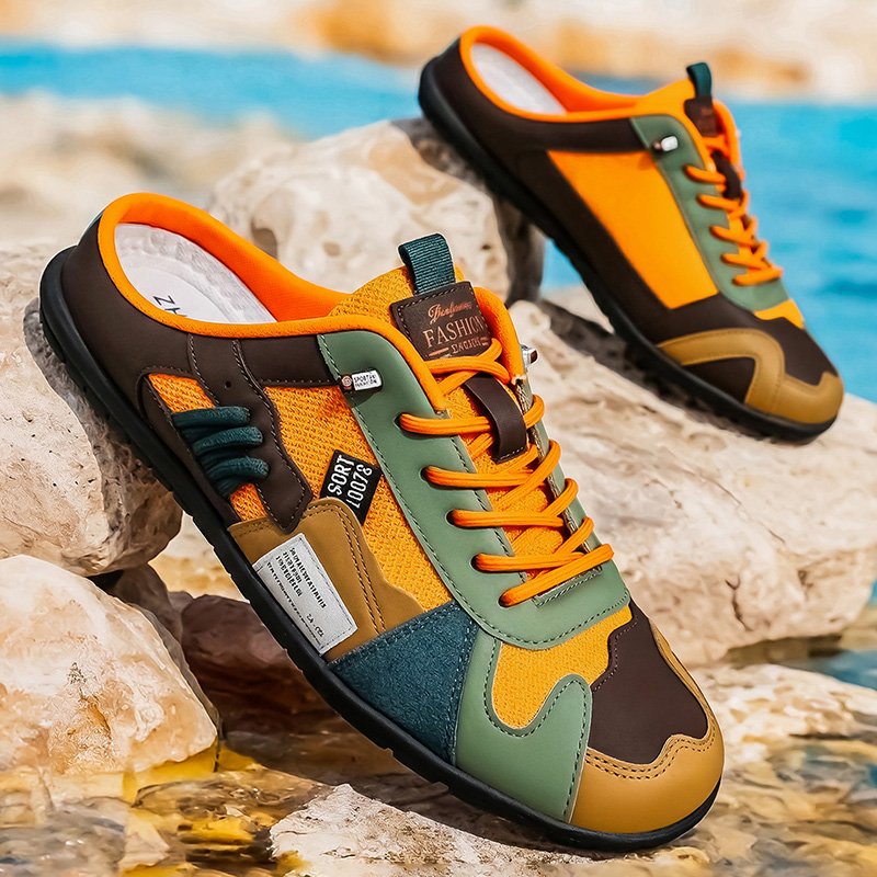 Men'S Shoes Comfortable Walking - 春と夏のファッショナブルなカラーブロックアウトドアカジュアルファッションハーフスリッパ、快適なソフトソールビーチウォーキングシューズ、通気性があり柔らかい家庭用スリッポン