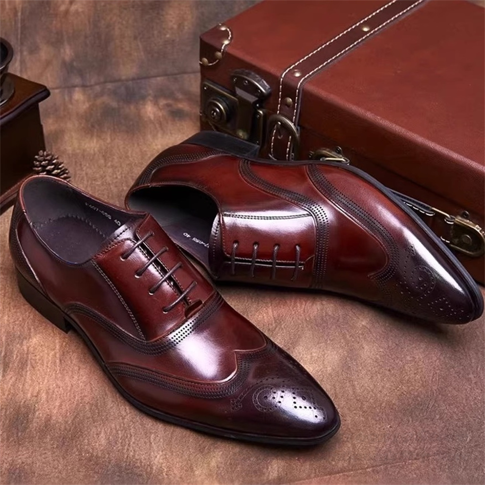 Men Shoes Formal - 英国製本革紳士靴 彫刻入りポインテッドトゥ ビジネスフォーマルシューズ 通気性 手作り 新品