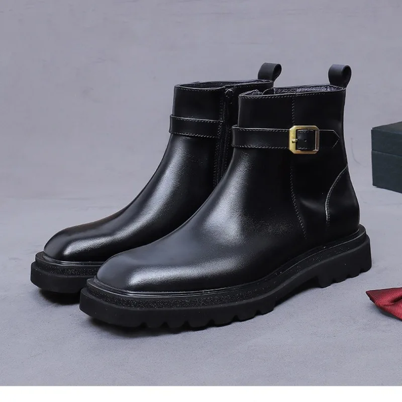 Men Shoes Oxford - レトロメンズアンクルオックスフォードブーツ高級本革手作り品質快適なスクエアトゥ英国スタイル新しいパーティーシューズ男