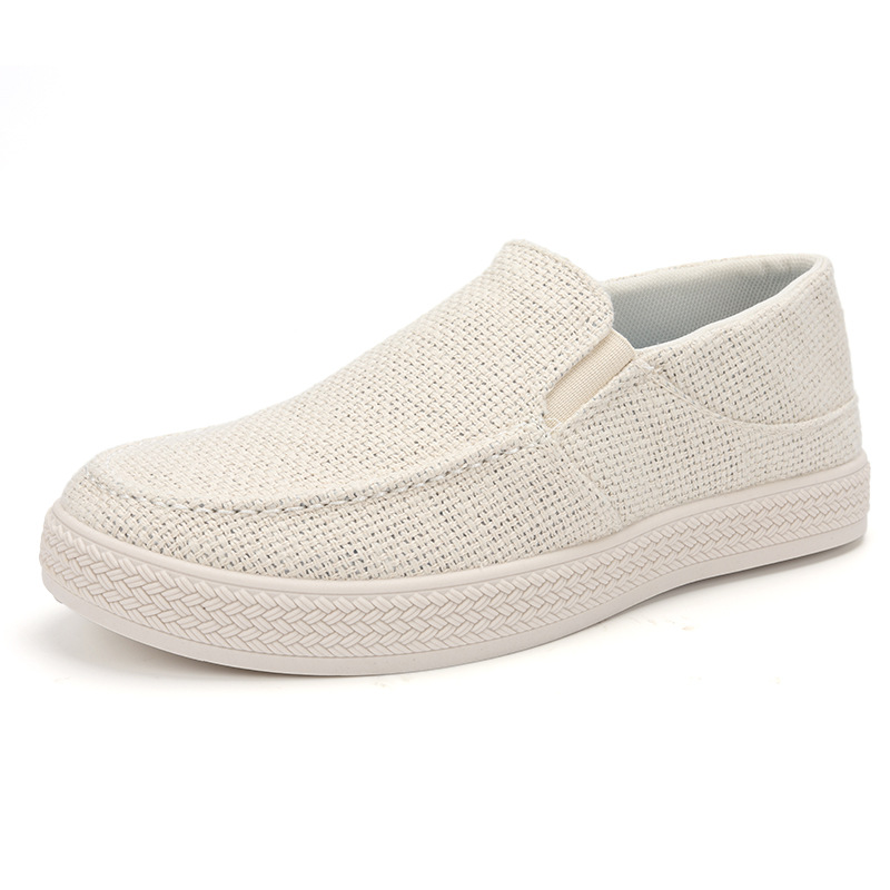 Men'S Shoes For Sale - メンズリネンスリッポンローファー、通気性のある織物アッパー、耐摩耗性ラバーソール、カジュアルデイリーウォーキングフラットシューズ