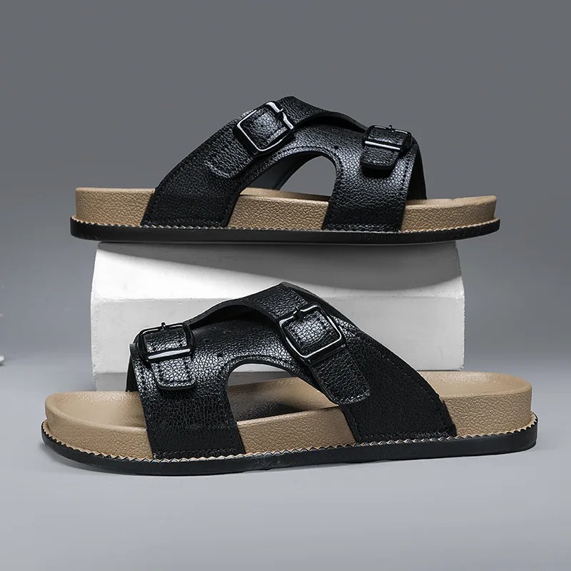 新しい男性用スリッパ高品質レザースリッパファッションカジュア - Sport Slide Men のレビューと価格