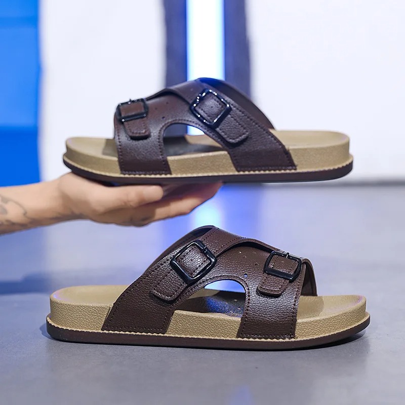 新しい男性用スリッパ高品質レザースリッパファッションカジュア - Sport Slide Men のレビューと価格