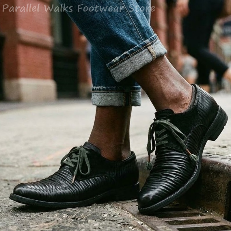 メンズプリーツレザーダービーシューズヴィンテージレースアップ - Men Shoes Oxford のレビューと価格
