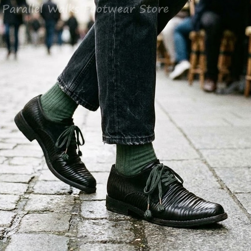 メンズプリーツレザーダービーシューズヴィンテージレースアップ - Men Shoes Oxford のレビューと価格