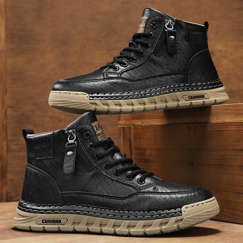 男性革ハイトップアンクルブーツ春冬男性オートバイブーツノンス - Men'S Shoes Comfortable Walking のレビューと価格