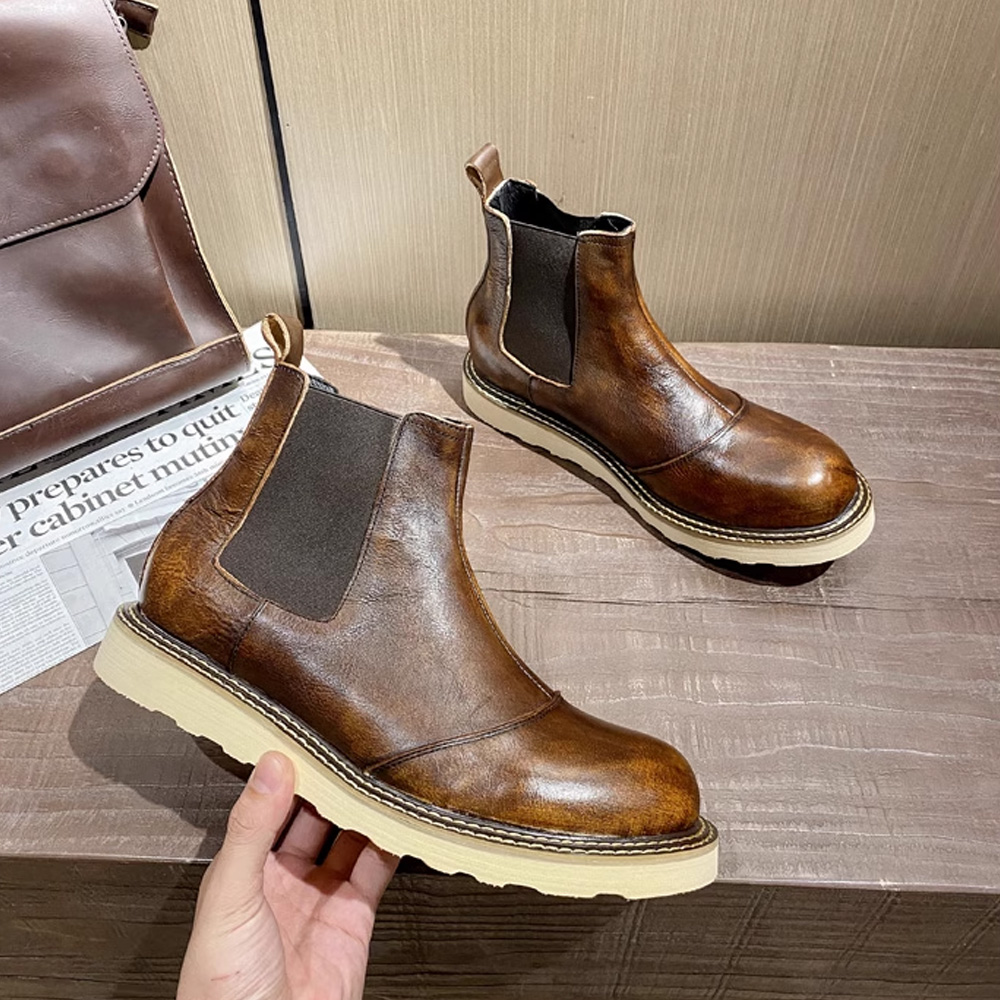 レトロメンズ本革チェルシーブーツハイカットレザーシューズアウ - Men Shoes Oxford のレビューと価格