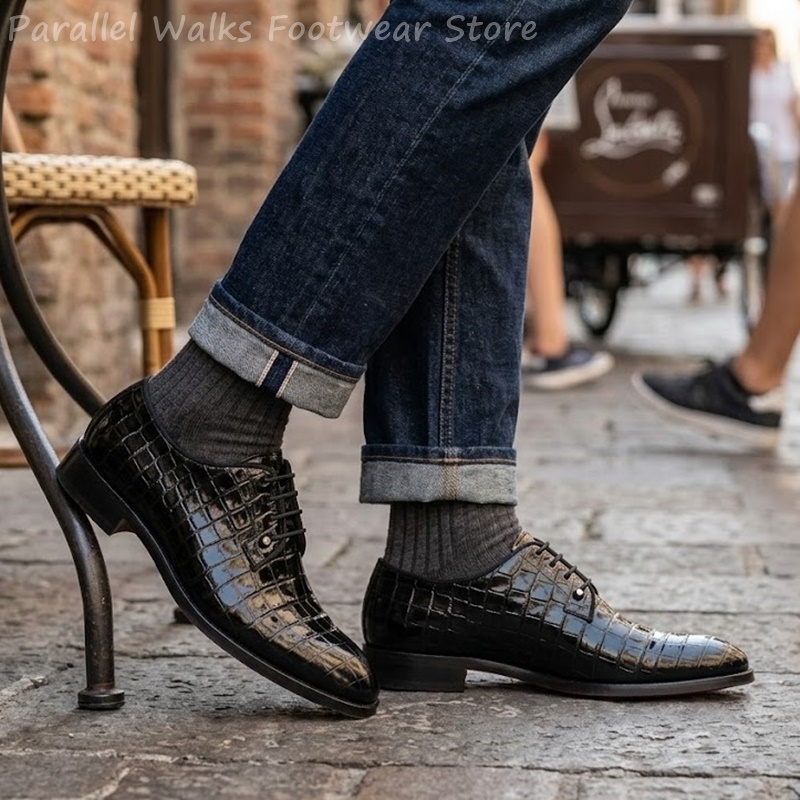メンズ パテントレザー オックスフォードシューズ クロコダイ - Men Shoes Formal のレビューと価格
