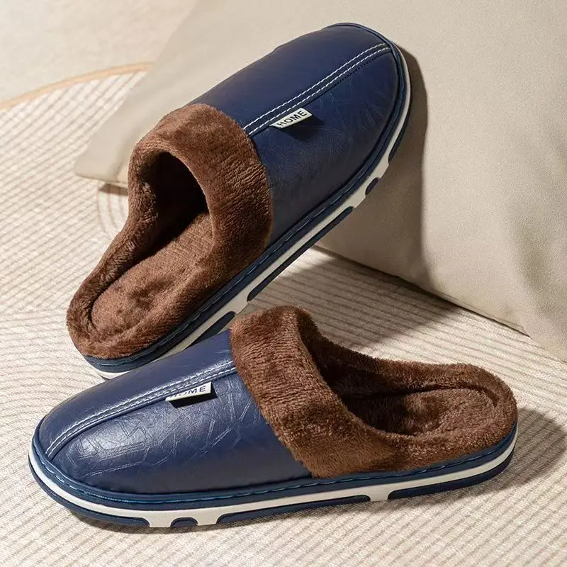 メンズビッグサイズ冬用スリッパ室内PUレザー家庭用防水ふわふ - Men'S Shoes Top Brands のレビューと価格