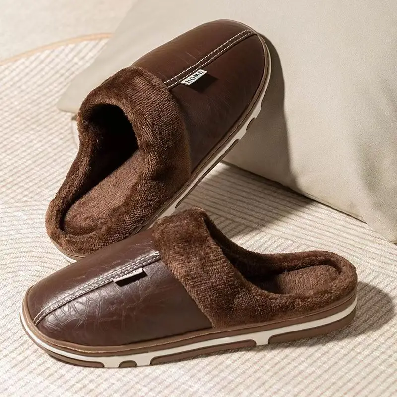 メンズビッグサイズ冬用スリッパ室内PUレザー家庭用防水ふわふ - Men'S Shoes Top Brands のレビューと価格