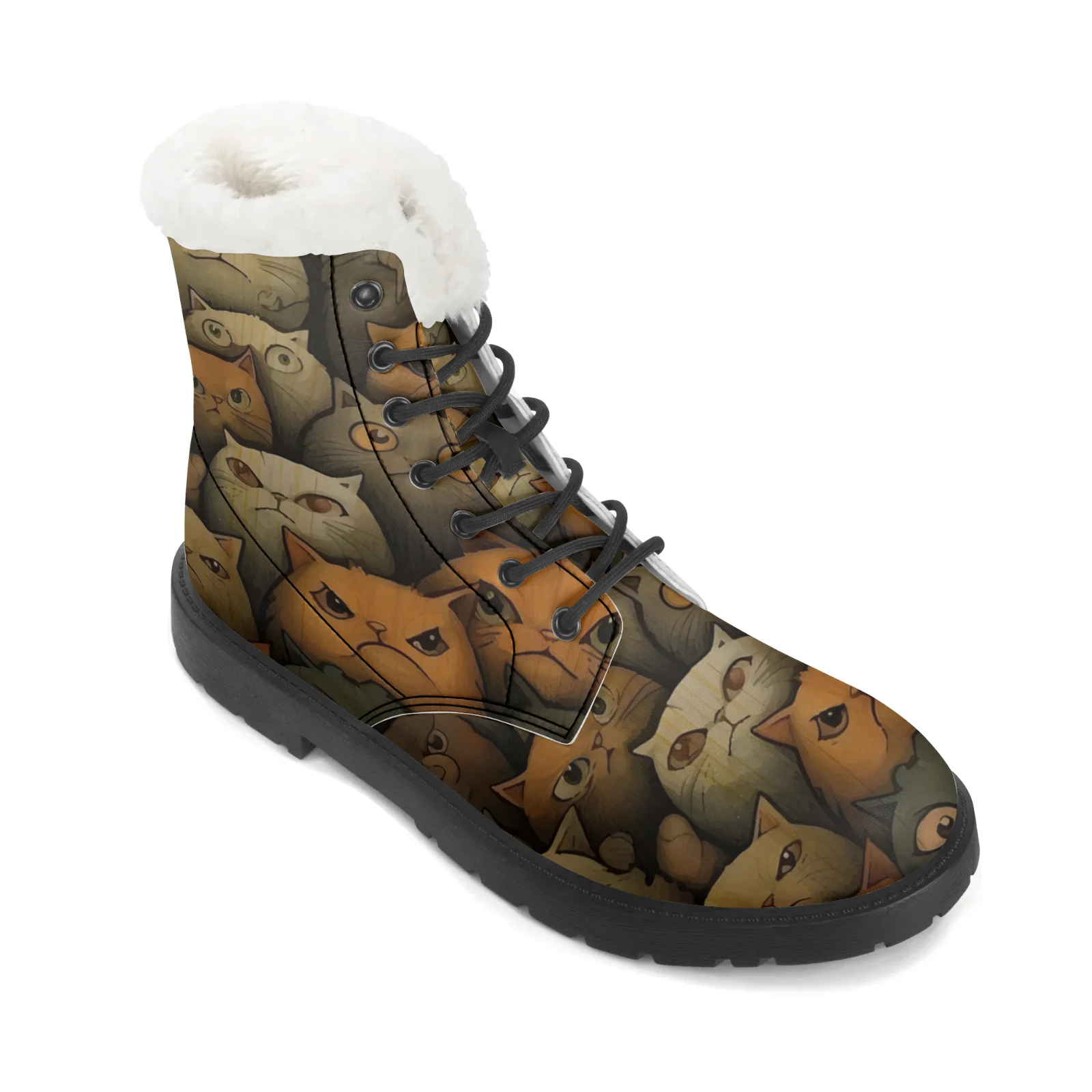 かわいい猫柄プリントのプラッシュスノーブーツ メンズ＆レディ - Men Shoes Eu To Us Size のレビューと価格