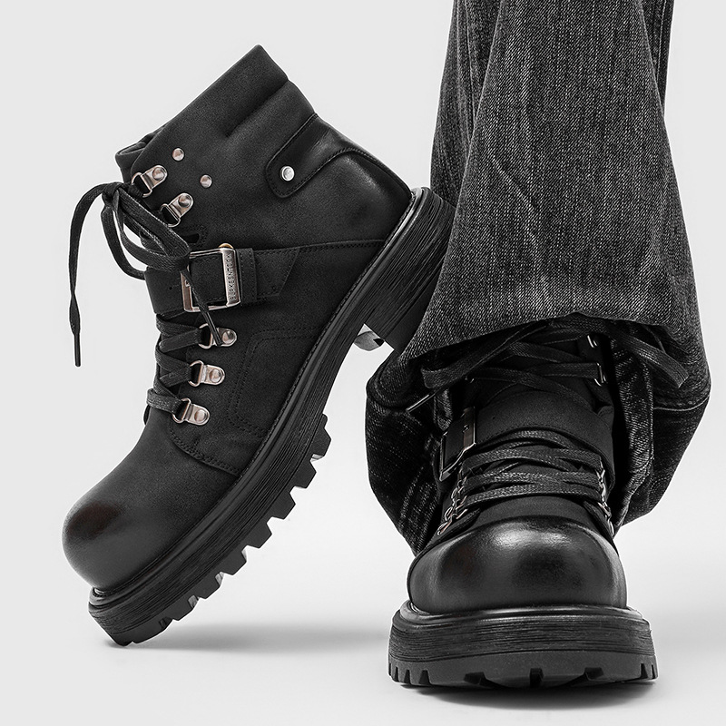ブランド男性革ブーツオートバイ雪カウボーイフラットプラットフ - Men'S Shoes Top Brands のレビューと価格