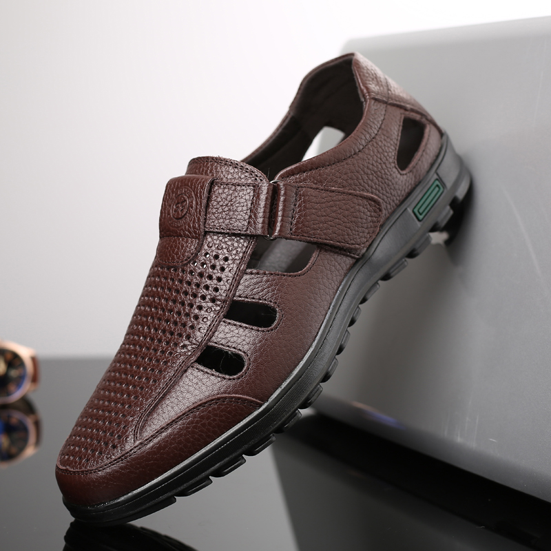 メンズ本革サンダル男性夏中空通気性革靴メンズカジュアルソフト - Men Shoes Eu To Us Size のレビューと価格