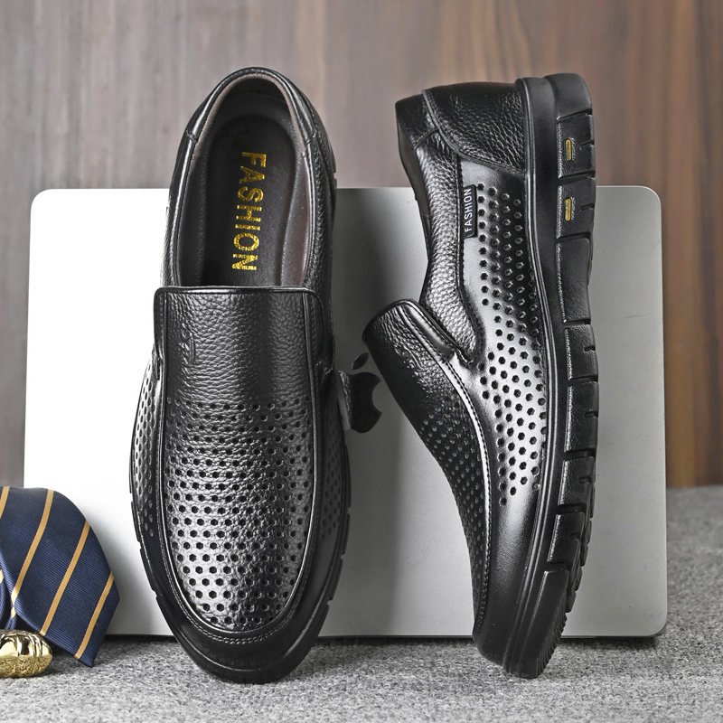 メンズ本革サンダル男性夏中空通気性革靴メンズカジュアルソフト - Men Shoes Eu To Us Size のレビューと価格