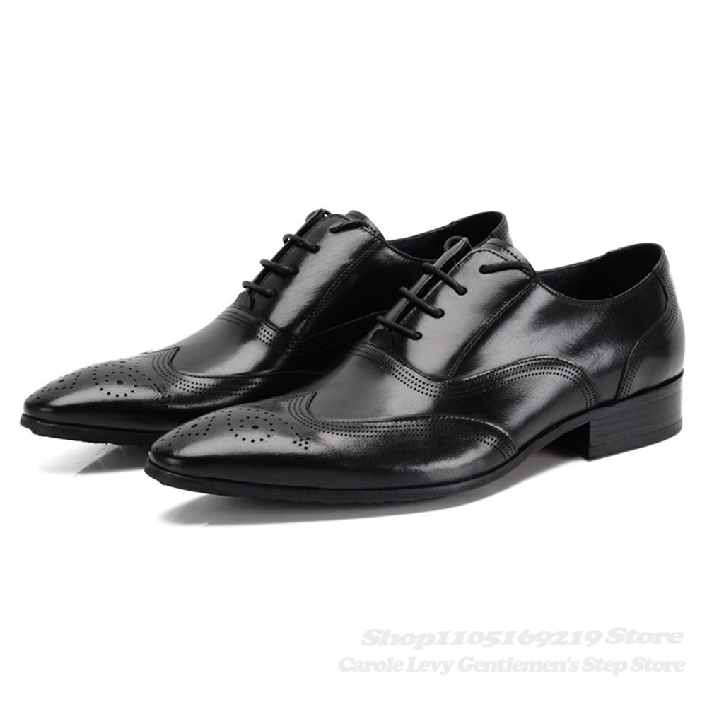 英国製本革紳士靴 彫刻入りポインテッドトゥ ビジネスフォーマ - Men Shoes Formal のレビューと価格