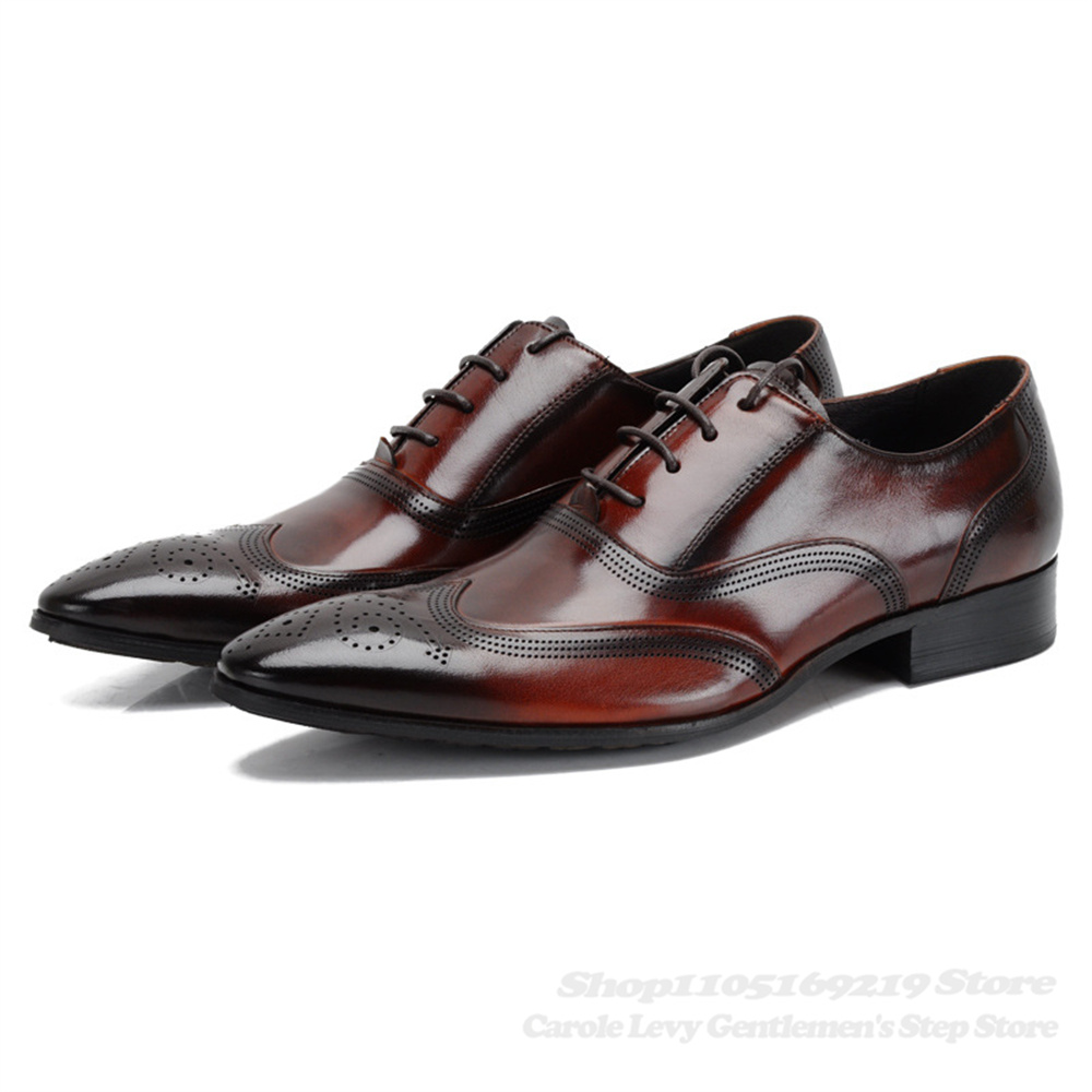 英国製本革紳士靴 彫刻入りポインテッドトゥ ビジネスフォーマ - Men Shoes Formal のレビューと価格