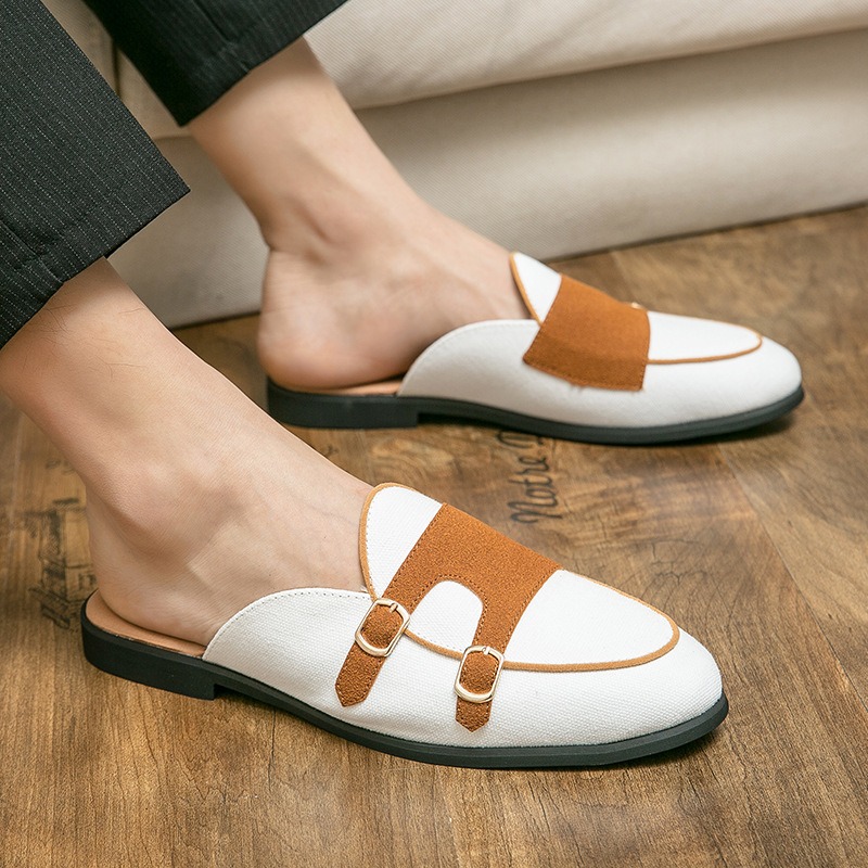 メンズキャンバスミュールハーフシューズ、英国風フォーマルオフ - Men Shoes Formal のレビューと価格