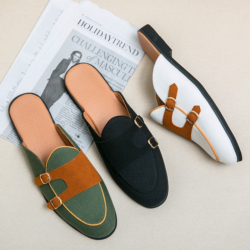 メンズキャンバスミュールハーフシューズ、英国風フォーマルオフ - Men Shoes Formal のレビューと価格
