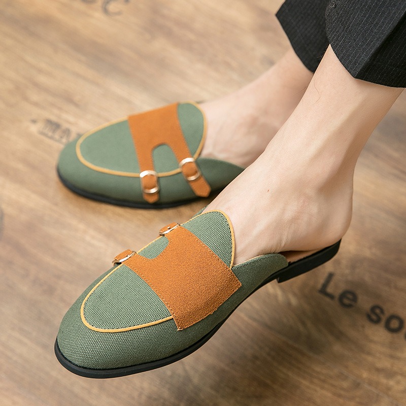 メンズキャンバスミュールハーフシューズ、英国風フォーマルオフ - Men Shoes Formal のレビューと価格