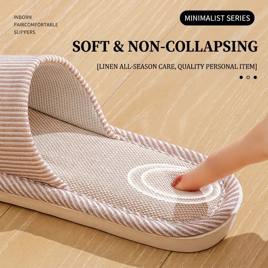 通気性のあるリネン製スリッパ 男女兼用 ストライプ柄 オープ - Men'S Shoes Non Slip のレビューと価格